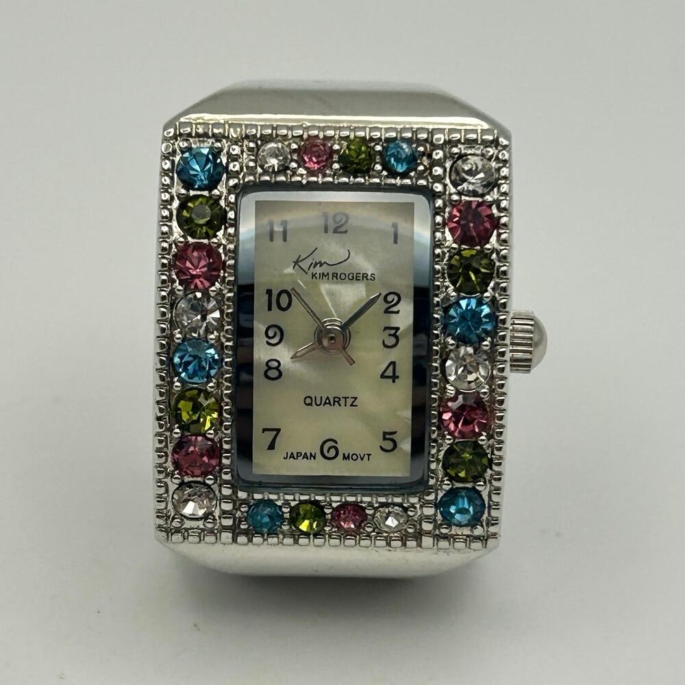 Kim Rogers Multi-colored Crystal Bezel Ring Watch Working New Battery - Picture 2 of 7
